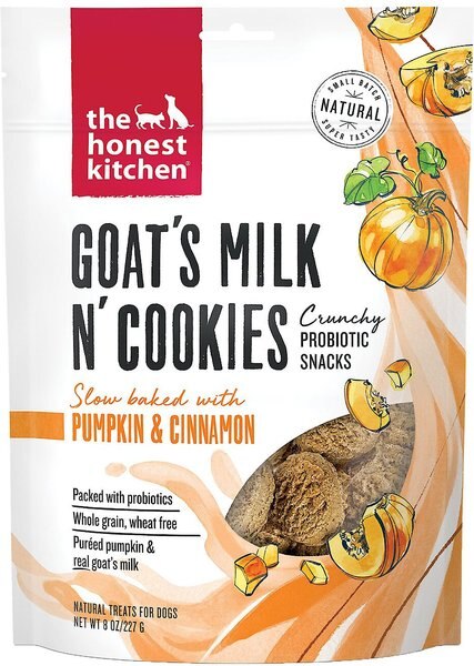 The Honest Kitchen Goat's Milk N' Cookies Slow-Baked With Pumpkin Dog Treats， 8-oz bag