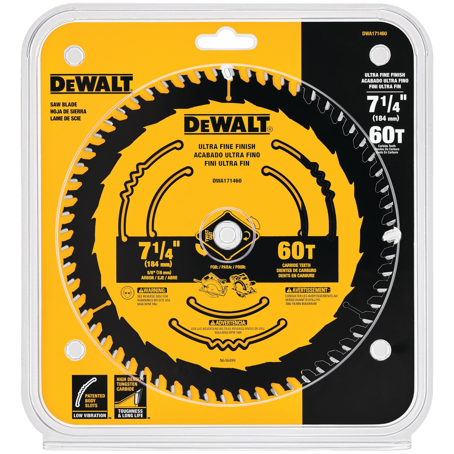 DW 7-1/4 in. D X 5/8 in. Tungsten Carbide Circular Saw Blade 60 teeth 1 pk