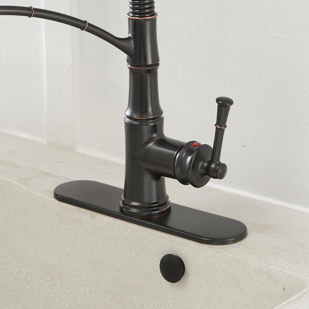 BWE Single-Handle Pull-Down Sprayer 3 Spray High Arc Kitchen Faucet With Deck Plate in Oil Rubbed Bronze A-94558-ORB