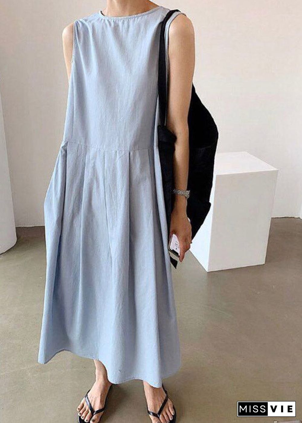 Blue V Neck Patchwork Cotton Maxi Dresses Summer