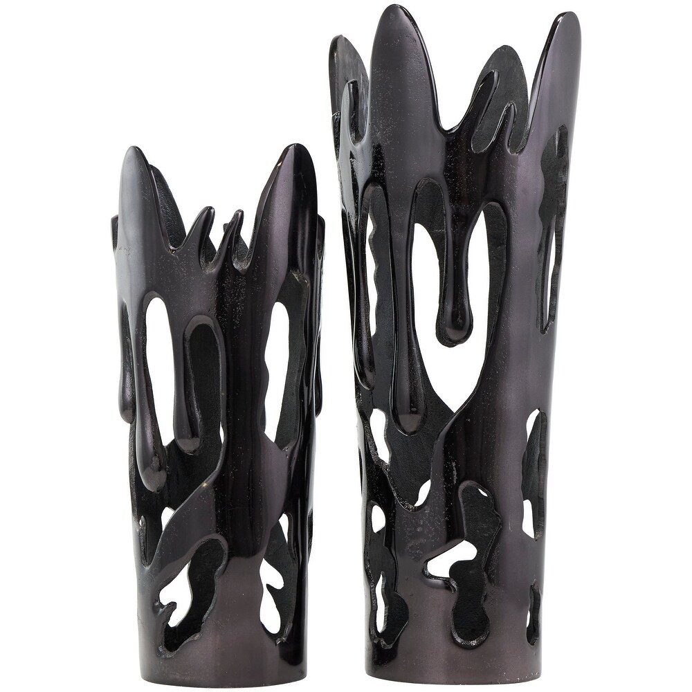 Silver  Gold or Black Aluminum Drip Vase with Melting Designed Body (Set of 2)