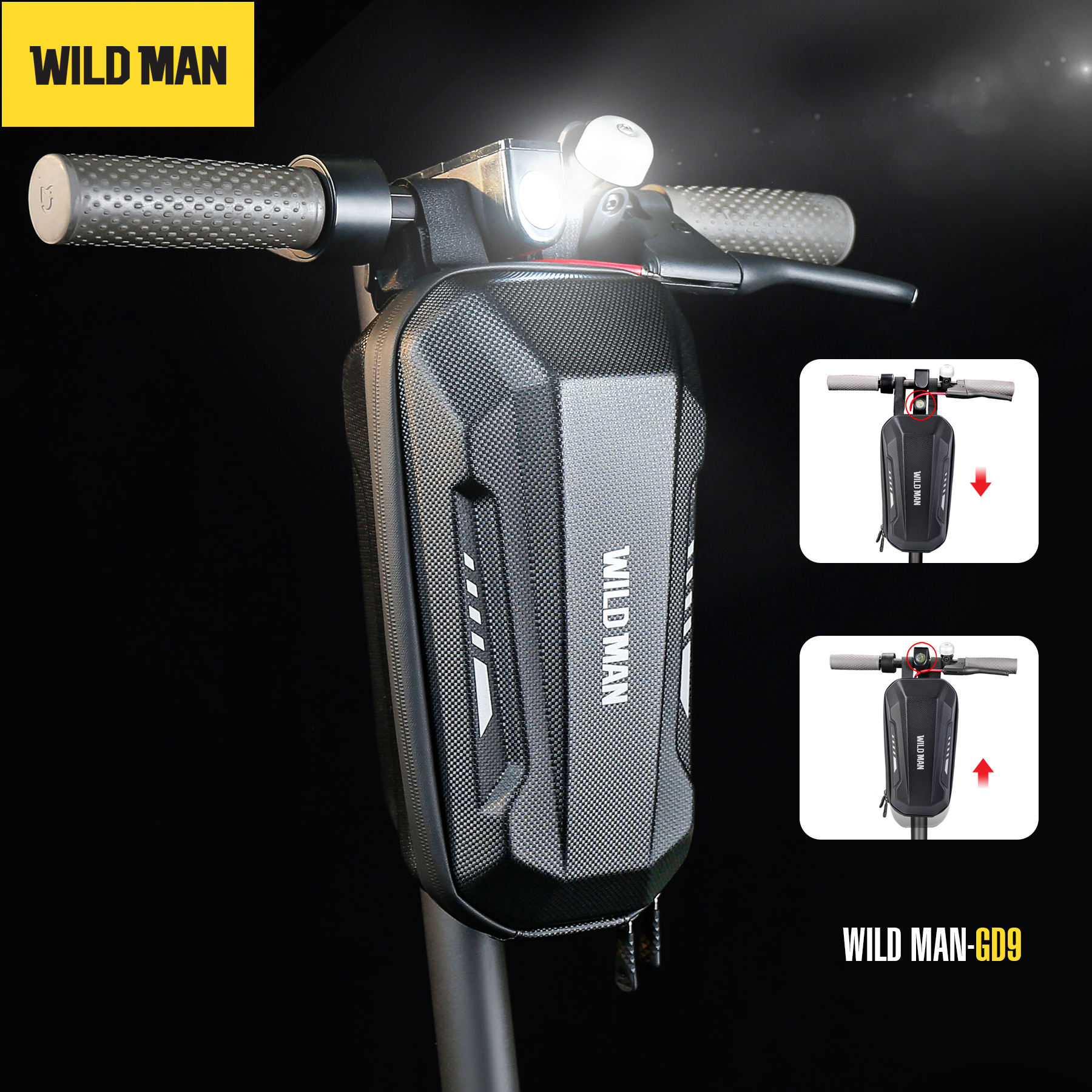 WILD MAN Scooter WILD MAN GD9 Storage Bag Scooter Front Hanging Bag Waterproof Scooters Handlebar EVA Hard Shell Bike Bag(2L)