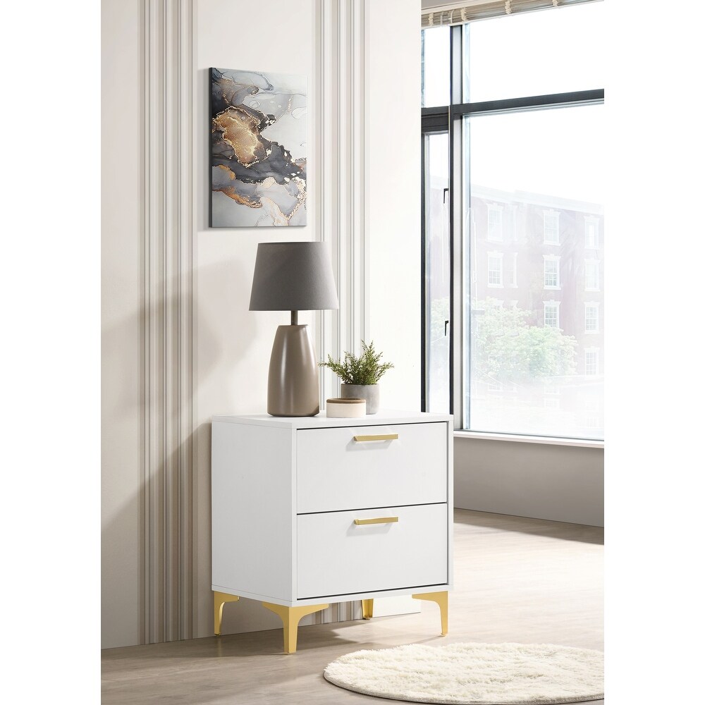 Karena White Rectangular 2 Drawer Nightstand