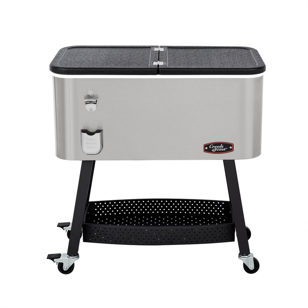 Creole Feast CL8001S 80 Quart Portable Cold Drink Beverage Premium Rolling Cooler  Silver