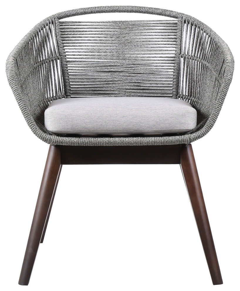 Benzara BM245733 Indoor Outdoor Dining Chair  Fishbone Woven Curved Back  Gray   Beach Style   Outdoor Dining Chairs   by Uber Bazaar  Houzz