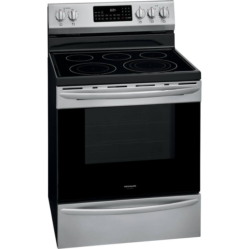 FRIGIDAIRE GALLERY 30 in. 5 Element Freestanding Electric Range in Stainless Steel with Convection and Air Fry GCRE3060AF