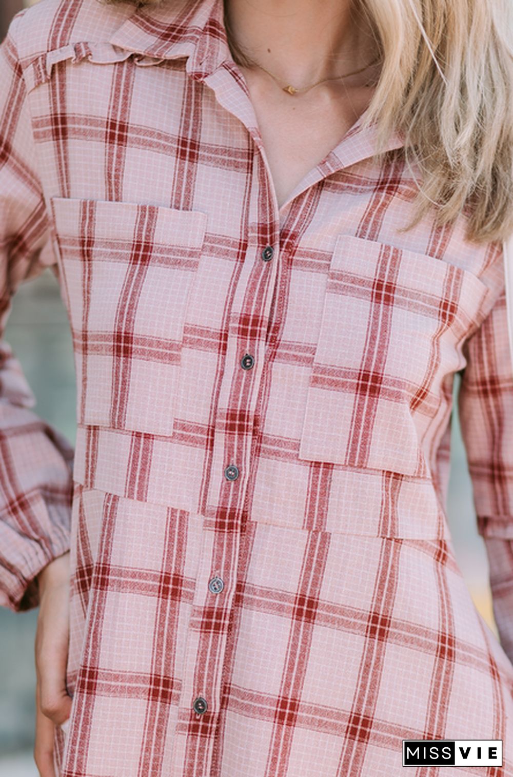 Fashion Casual Plaid Shirt Collar Dresses