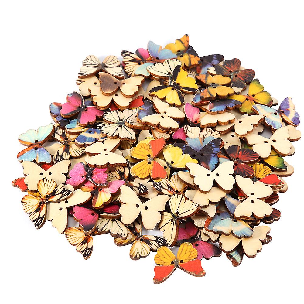 100pcs Wooden Buttons Butterfly Shaped Diy Crafts Sewing Supplies Scrapbooking Decor (21*27mm )