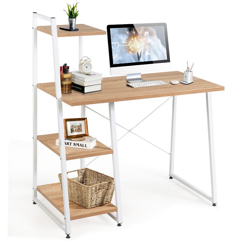 Compact Computer Desk Workstation with 4 Tier Shelves for Home and Office