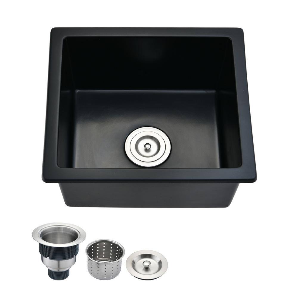 Black Quartz 18 in. L x 16 in. W Single Bowl Farmhouse Apron Workstation Kitchen Sink with Bottom Grid JLM-110507988