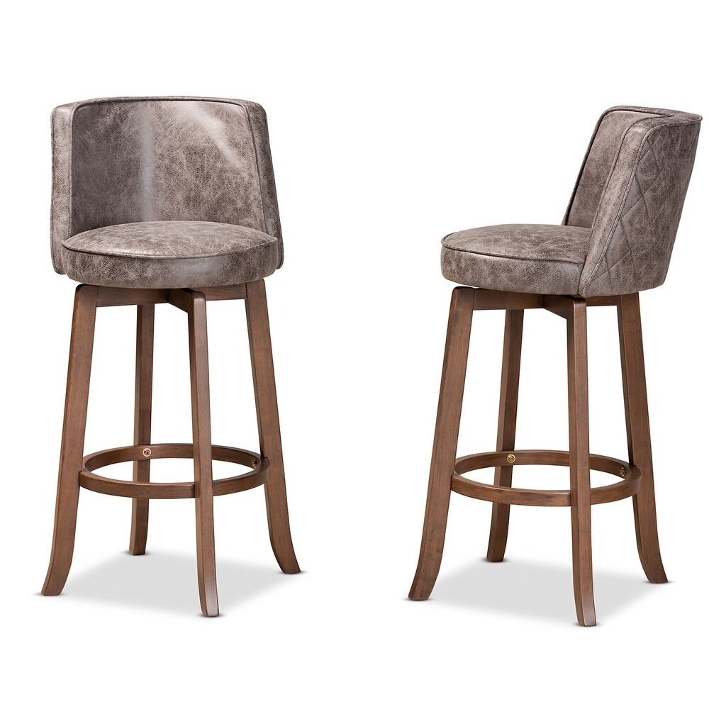 Adams Transitional Upholstered and Walnut Wood 2 PC Bar Stool Set