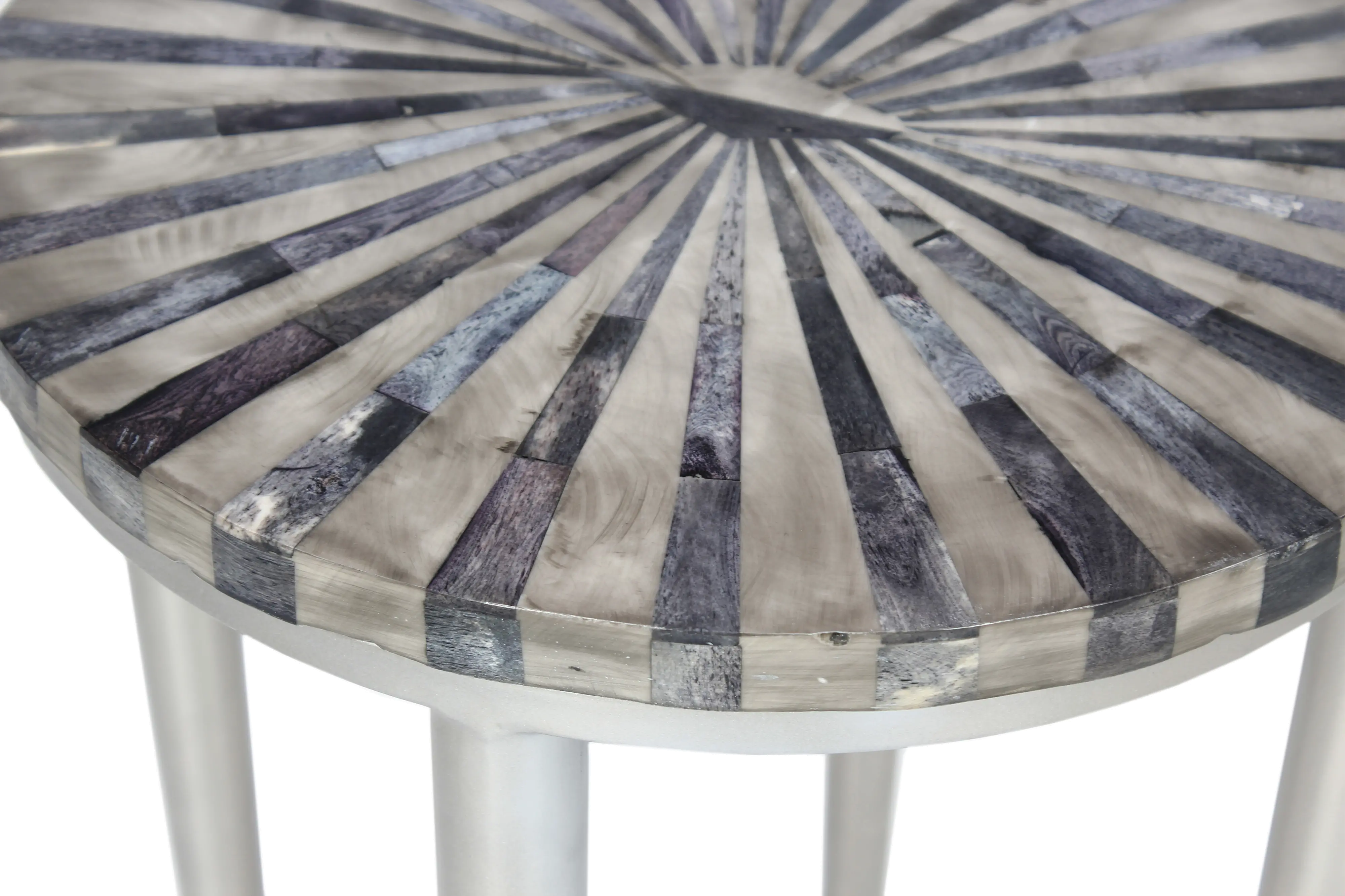 Bone Dyed Gray Round Accent Table with Antique Silver Legs