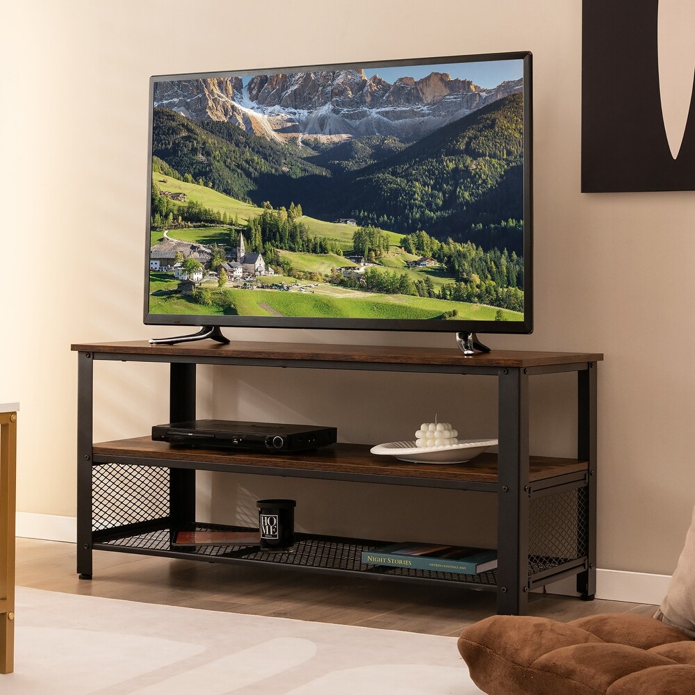 Wood TV Stand up to 50 Inches Entertainment Center w Storage Shelves