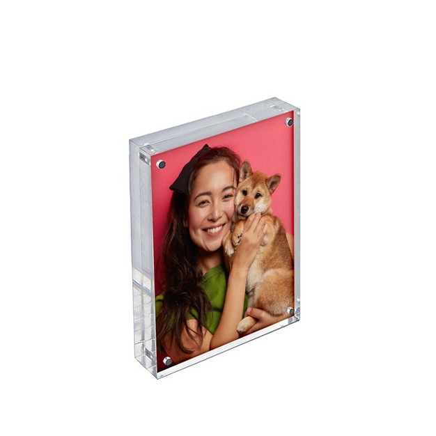 Azar Displays Clear Acrylic Magnetic Photo Block Frame Set With Two 5x7 Size Frames