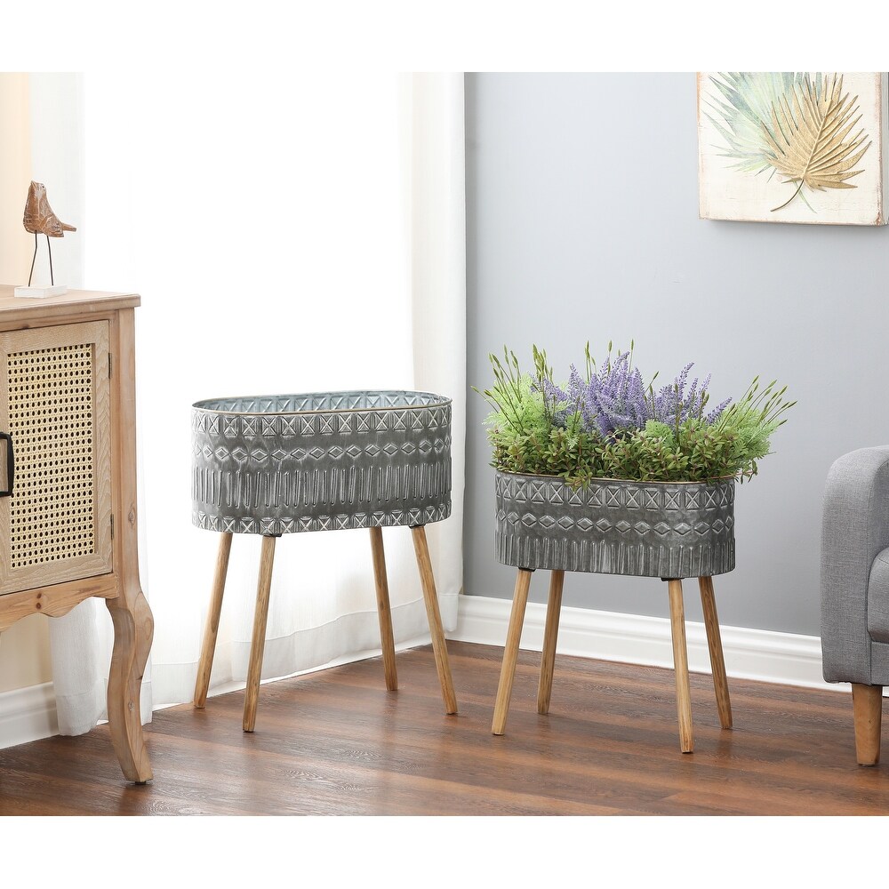 2 Piece Grey Metal Cachepot Planters