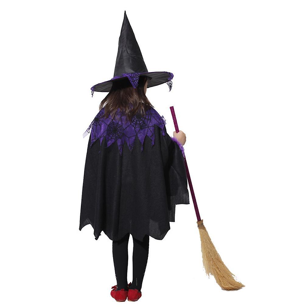 2 Pcs Kids Cosplay Witch Poncho Set Halloween Cape And Hat Show Costume