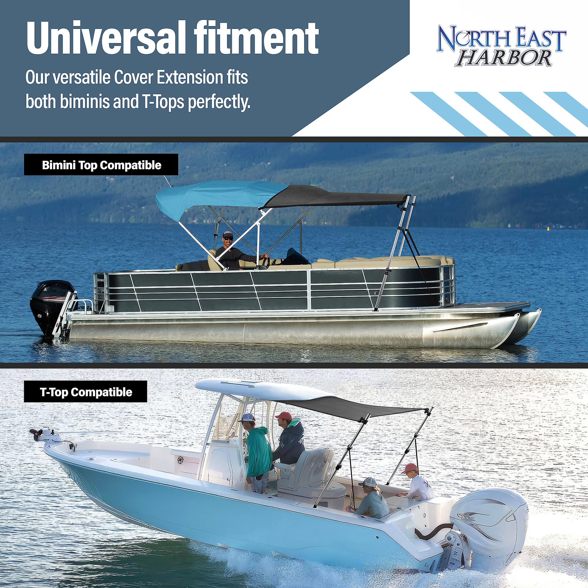 Universal T-Top Extension Bimini Tops for Boats Sun Shade Kit， Boat Shade Hard Top Boat Cover Canopy Adjustable Poles， Marine 900D Canvas