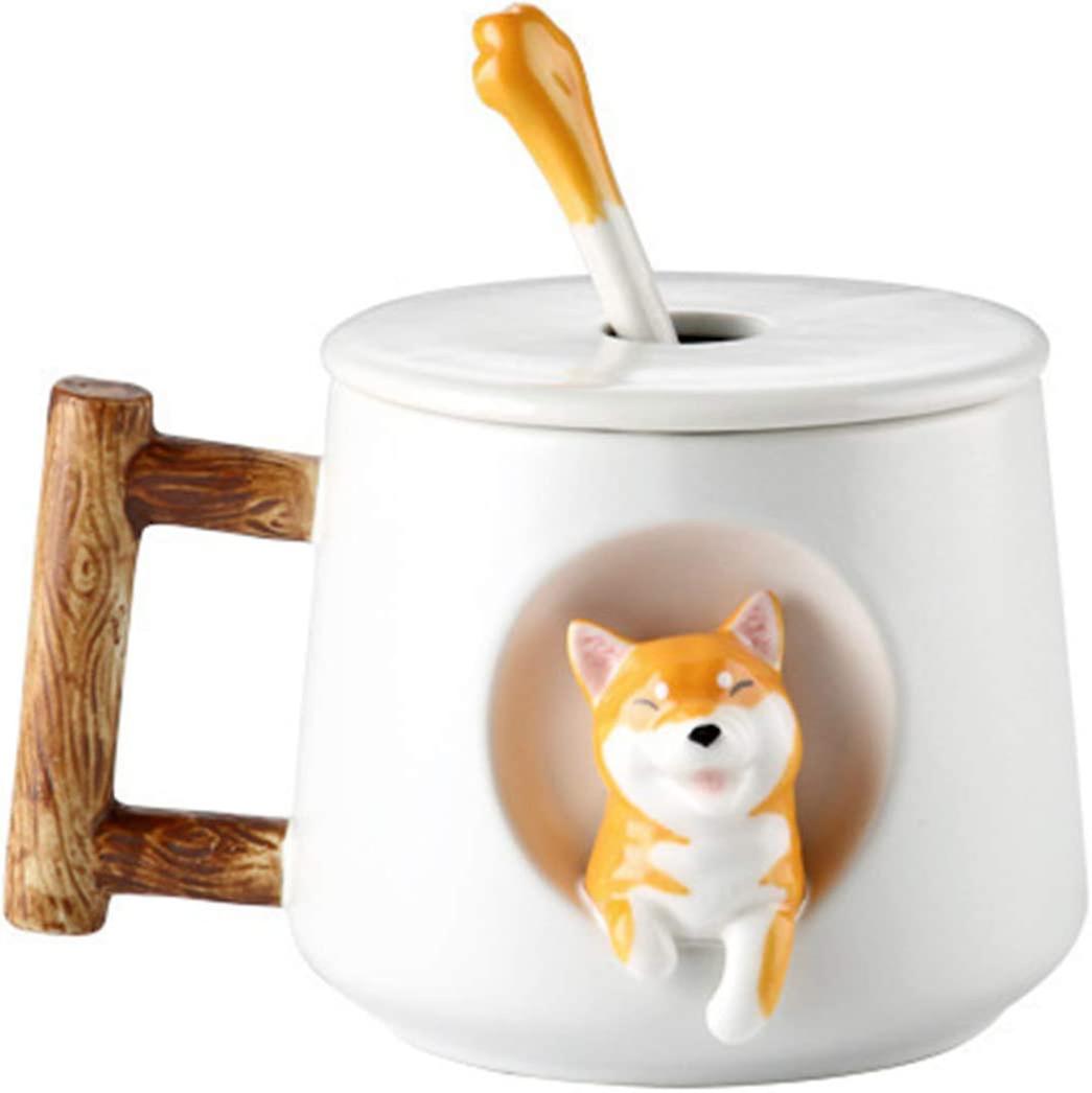 Coffee Mug，cute Dog Ceramic Mug，funny Ceramic Coffee Mug Porcelain Coffee Mugs，milk Tea Cup，coffee Tea Travel Mug With Lid And Ceramic Spoon (13.5oz/4