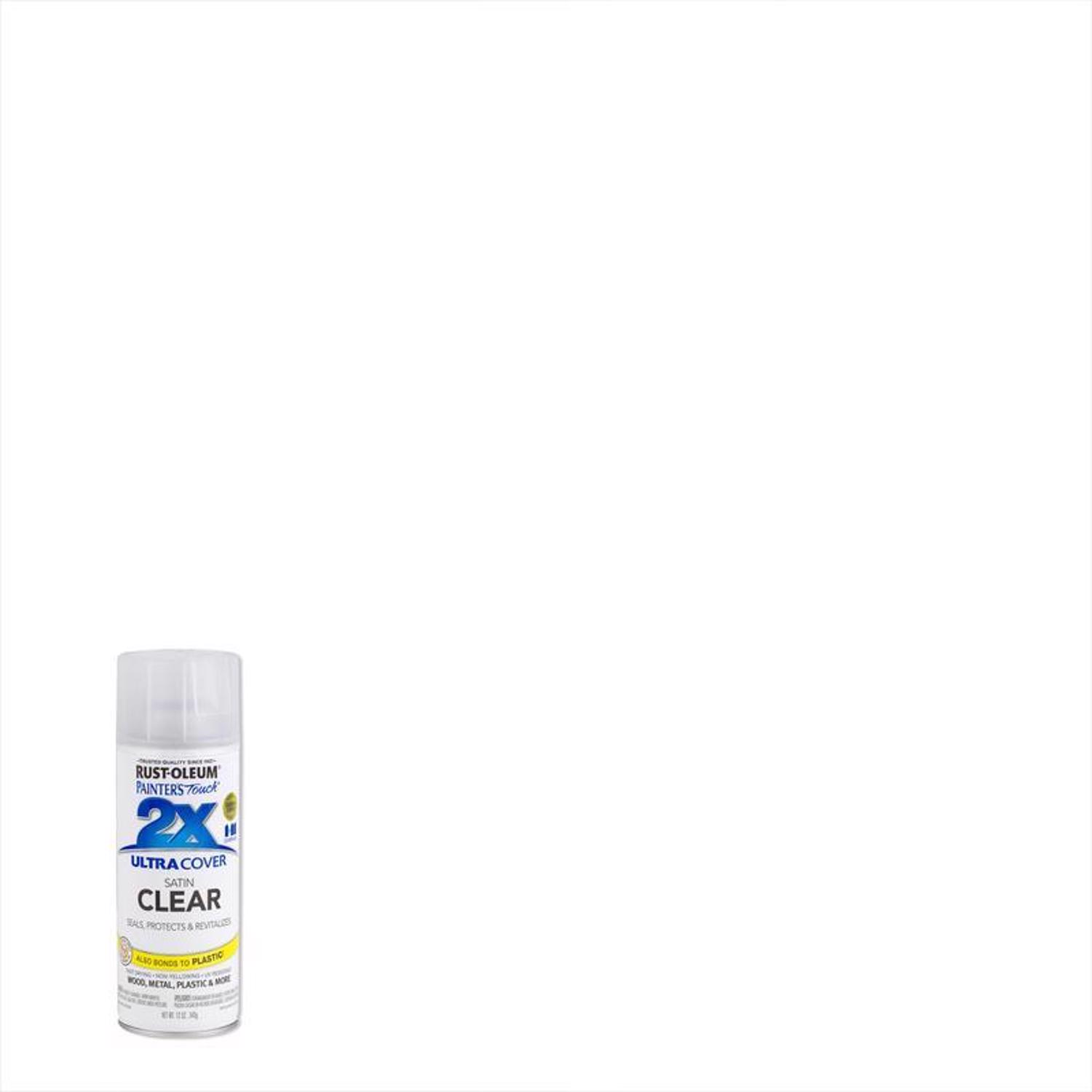 Rust-Oleum Painter\u0027s Touch 2X Ultra Cover Satin Clear Paint+Primer Spray Paint 12 oz