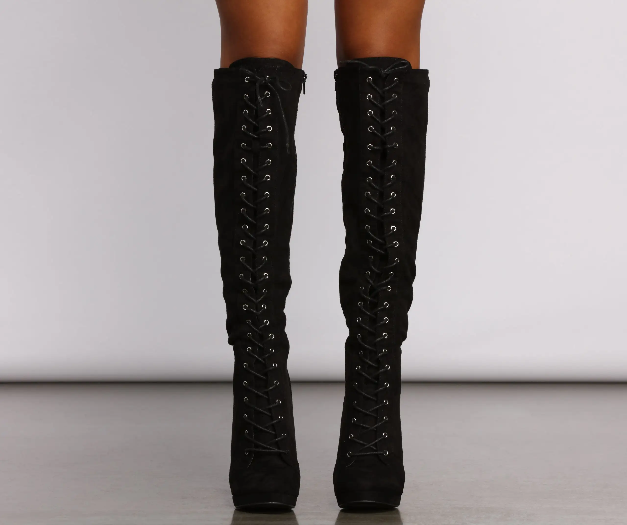 Faux Suede Over The Knee Stiletto Boots