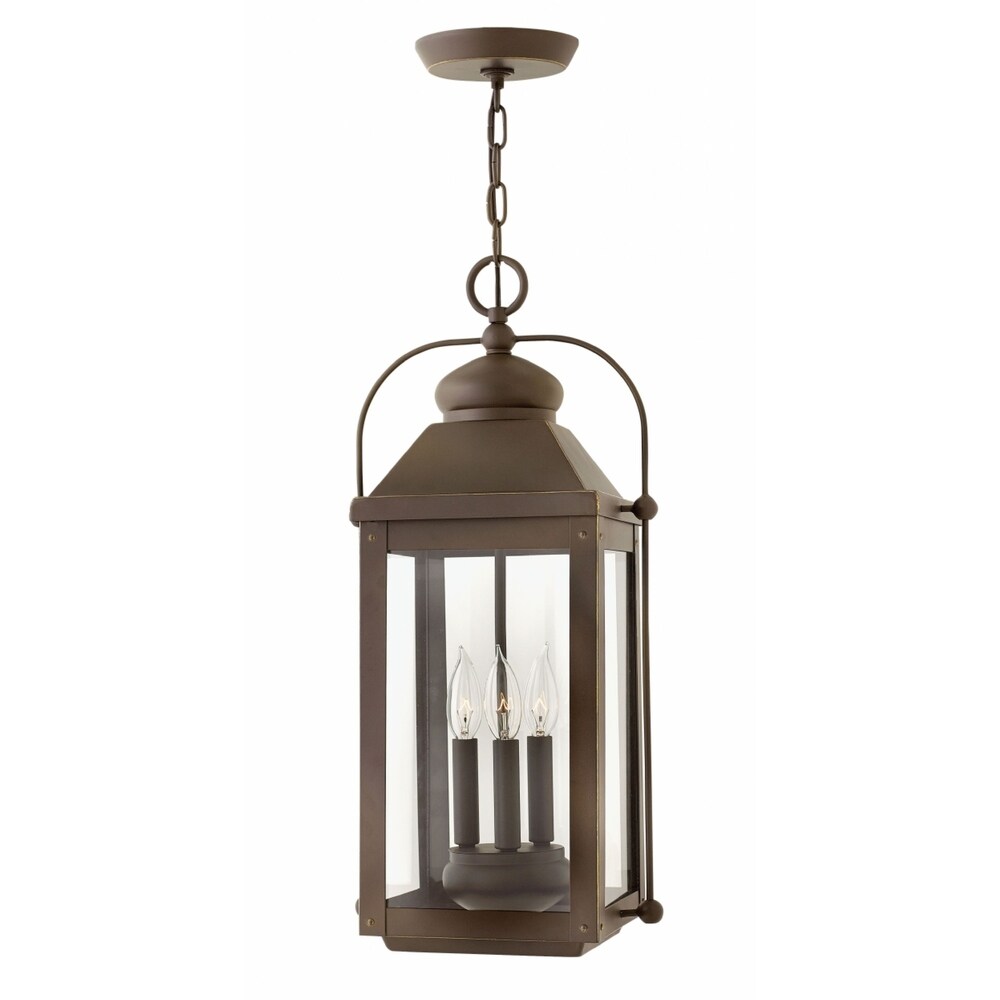 Hinkley Anchorage 3 Light Outdoor Pendant in Light Oiled Bronze