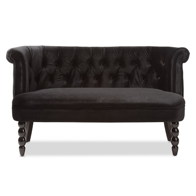 Flax Victorian Style Contemporary Velvet Fabric Upholstered 2 Seater Loveseat Black Baxton Studio