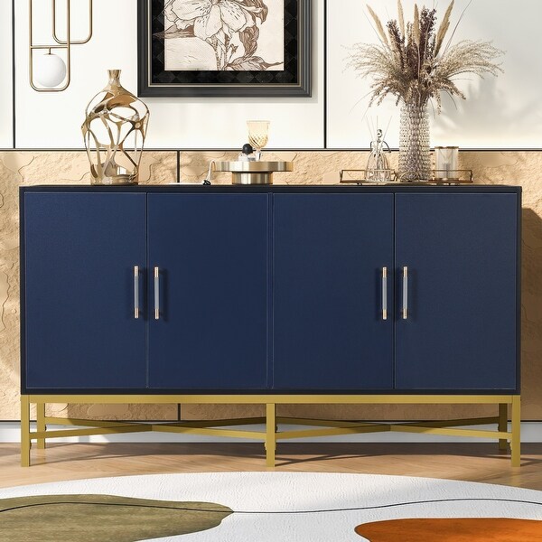 Distinctive Features of FourDoor Sideboard with Metal and CrossLeg Design，Suitable