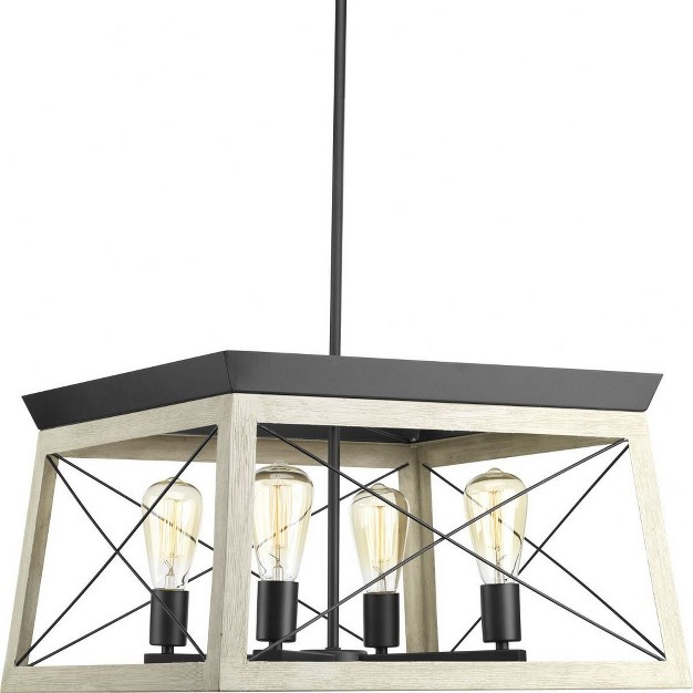 Progress Lighting Briarwood 4 light Chandelier Ceruse Black Oak X brace Design Faux Wood Frame