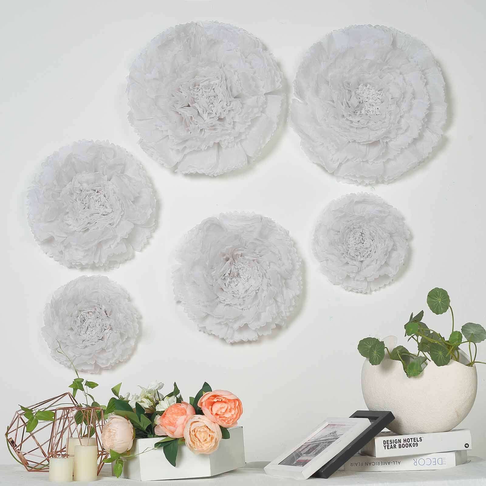 Set of 6 White Carnation 3D Paper Flowers Wall Decor 7