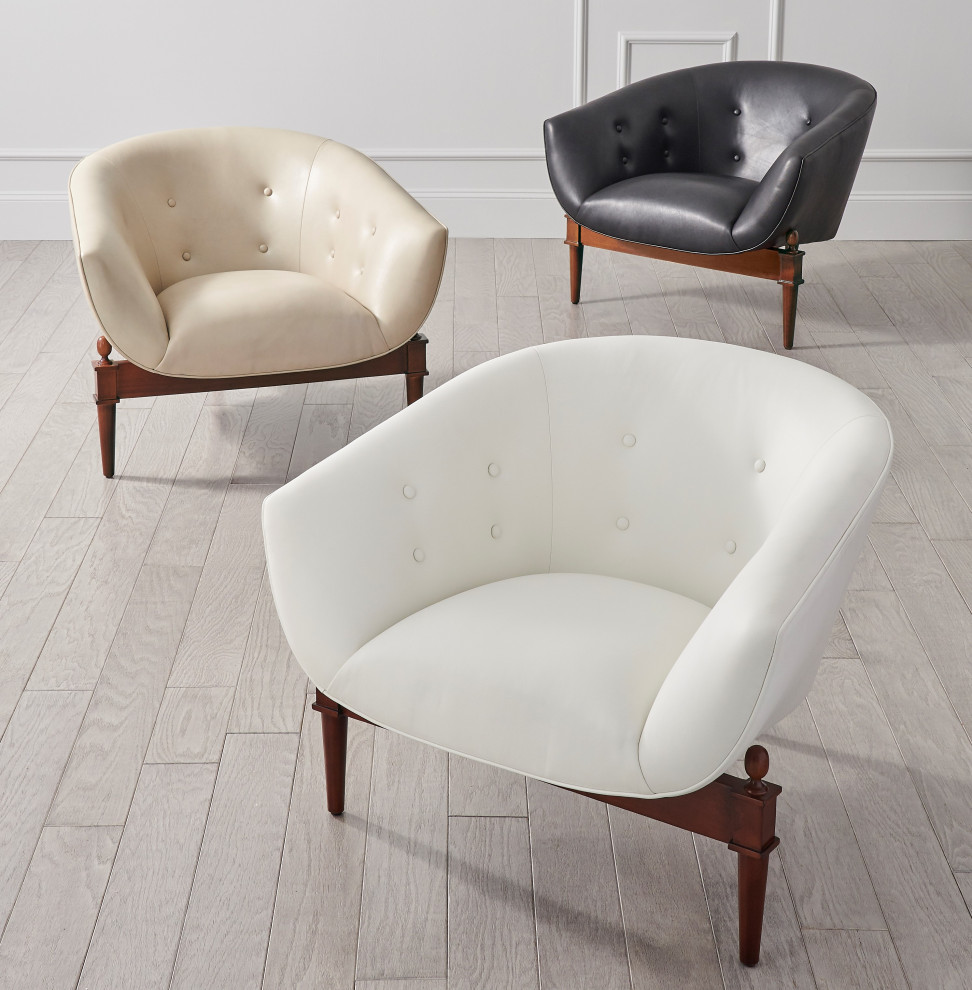 Luxe Mid Century Modern White Leather Club Chair  Round Barrel Minimalist Retro   Midcentury   Armchairs And Accent Chairs   by My Swanky Home  Houzz