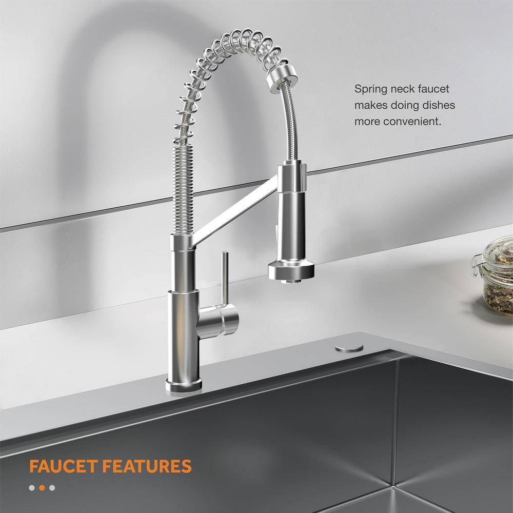 Glacier Bay AIO Zero Radius Drop-InUndermount 16G Stainless Steel 33 in. Double Bowl Workstation Kitchen Sink Spring Neck Faucet FSD1Z3322A0SA1