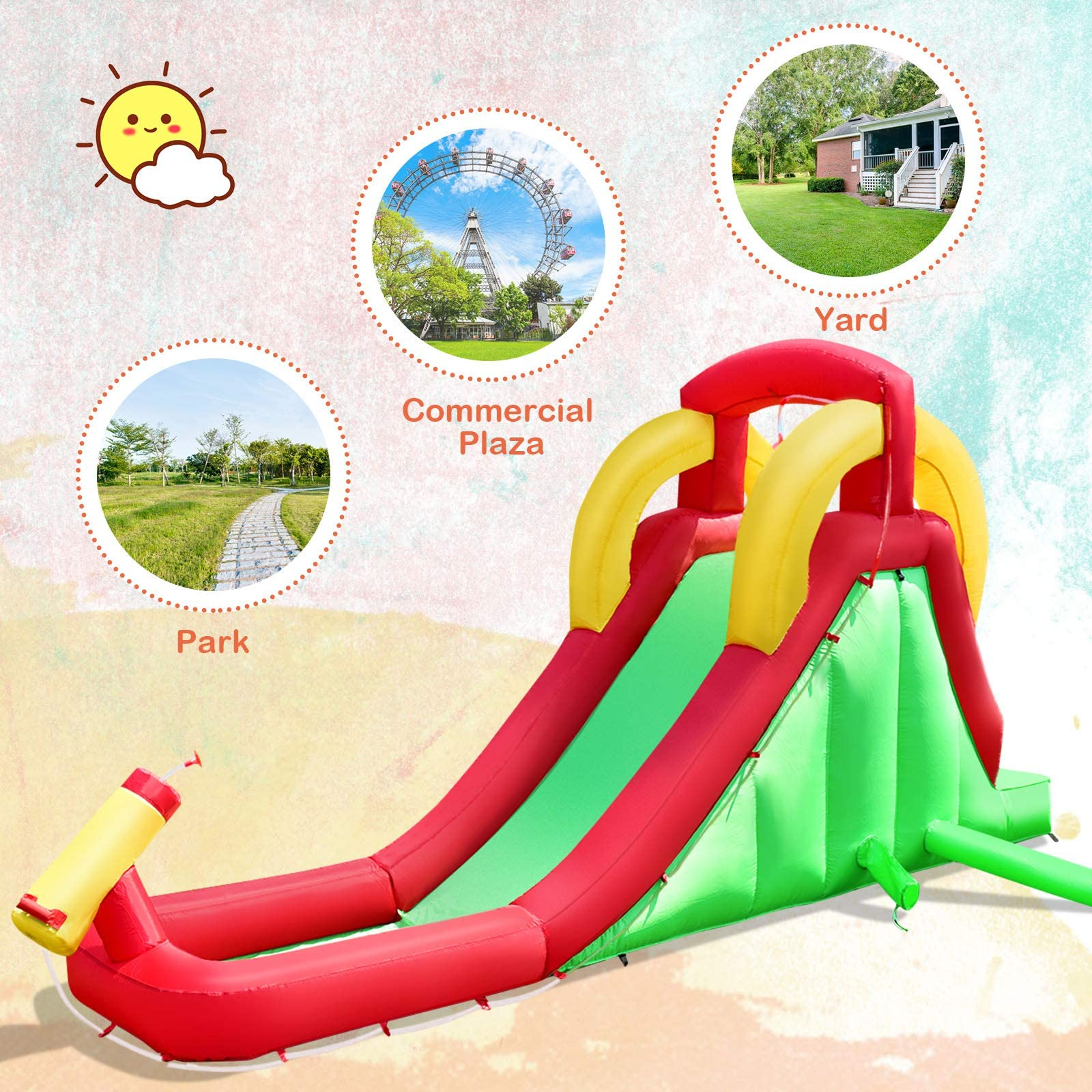 Climb and Long Slide Bouncer w/ Water Cannon for Kids