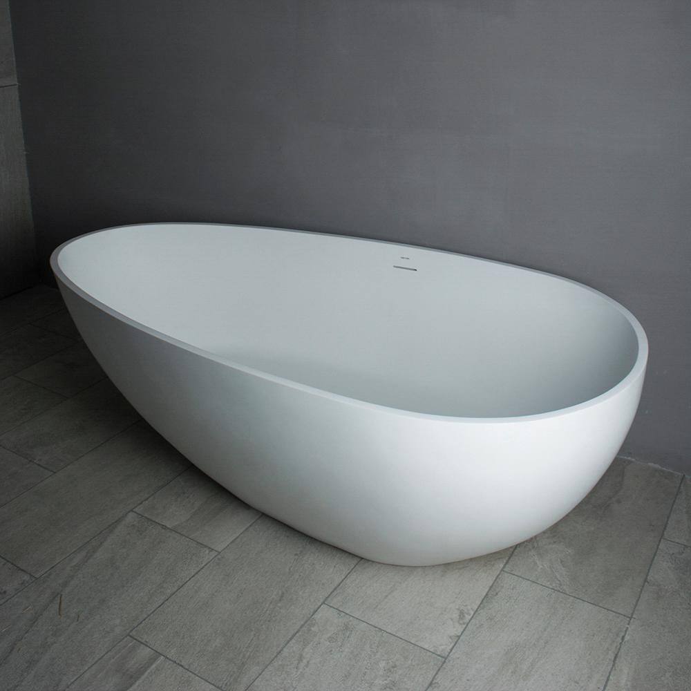 Vanity Art Assignan 67 in. Solid Surface Resin Stone Matte Flatbottom Freestanding Bathtub in White VA6913-ML