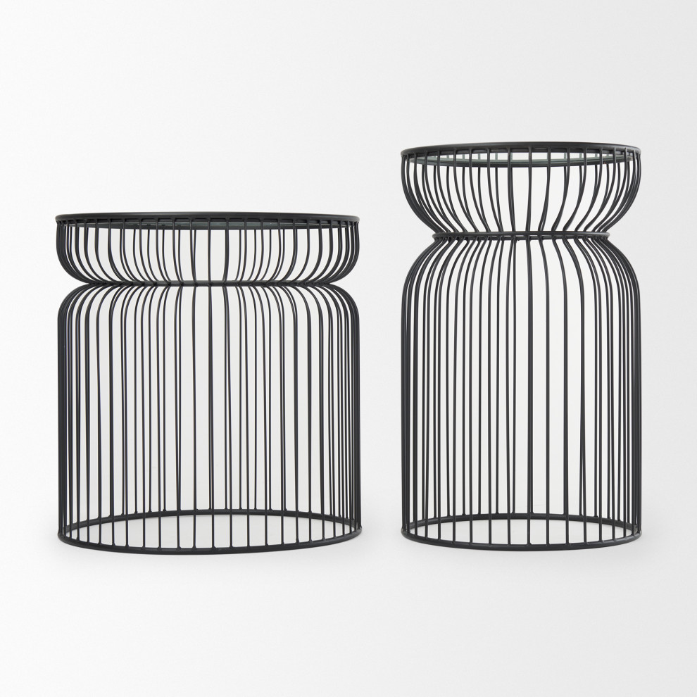 Shani Black With Glass Top Round Accent Tables  2 Piece Set   Modern   Side Tables And End Tables   by Mercana  Houzz