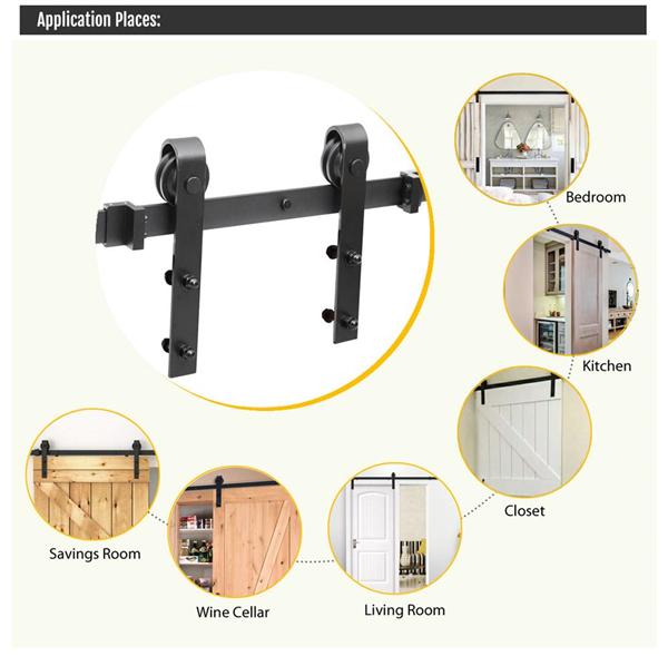 SmileMart Flat-tip Design Black Steel Single-door 6.6 ft Sliding Track Barn Door Hanging Hardware Kit， Set of Two Kits