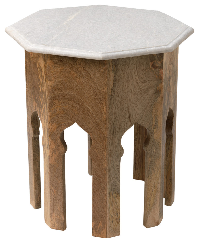 Small Atlas Table   Natural Mango Wood With White Marble Top   Mediterranean   Side Tables And End Tables   by gr home  Houzz