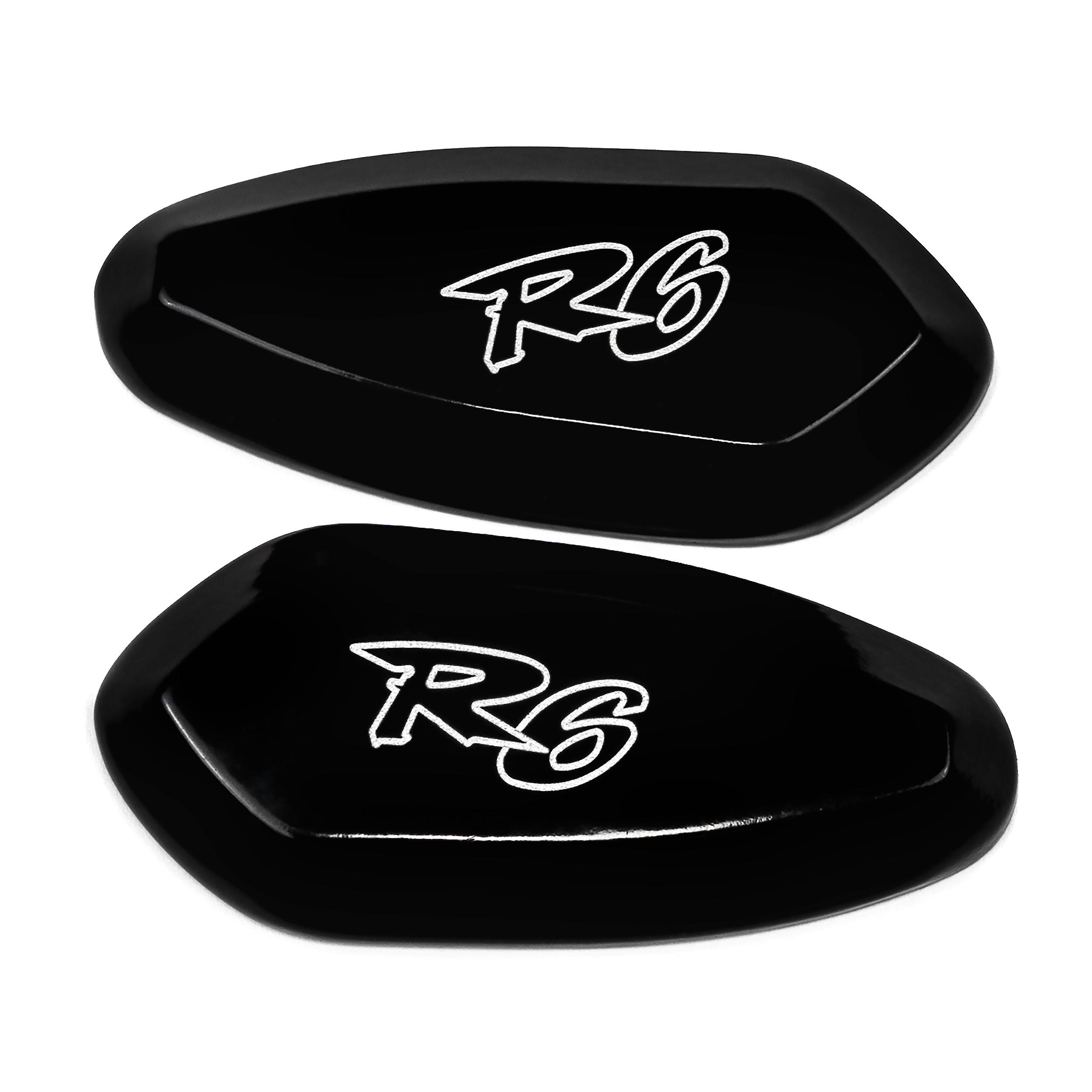 Mirror Block Off Base Plates Logo Engraved Black Compatible with 1999-2007 Yamaha R6 / YZF-R6