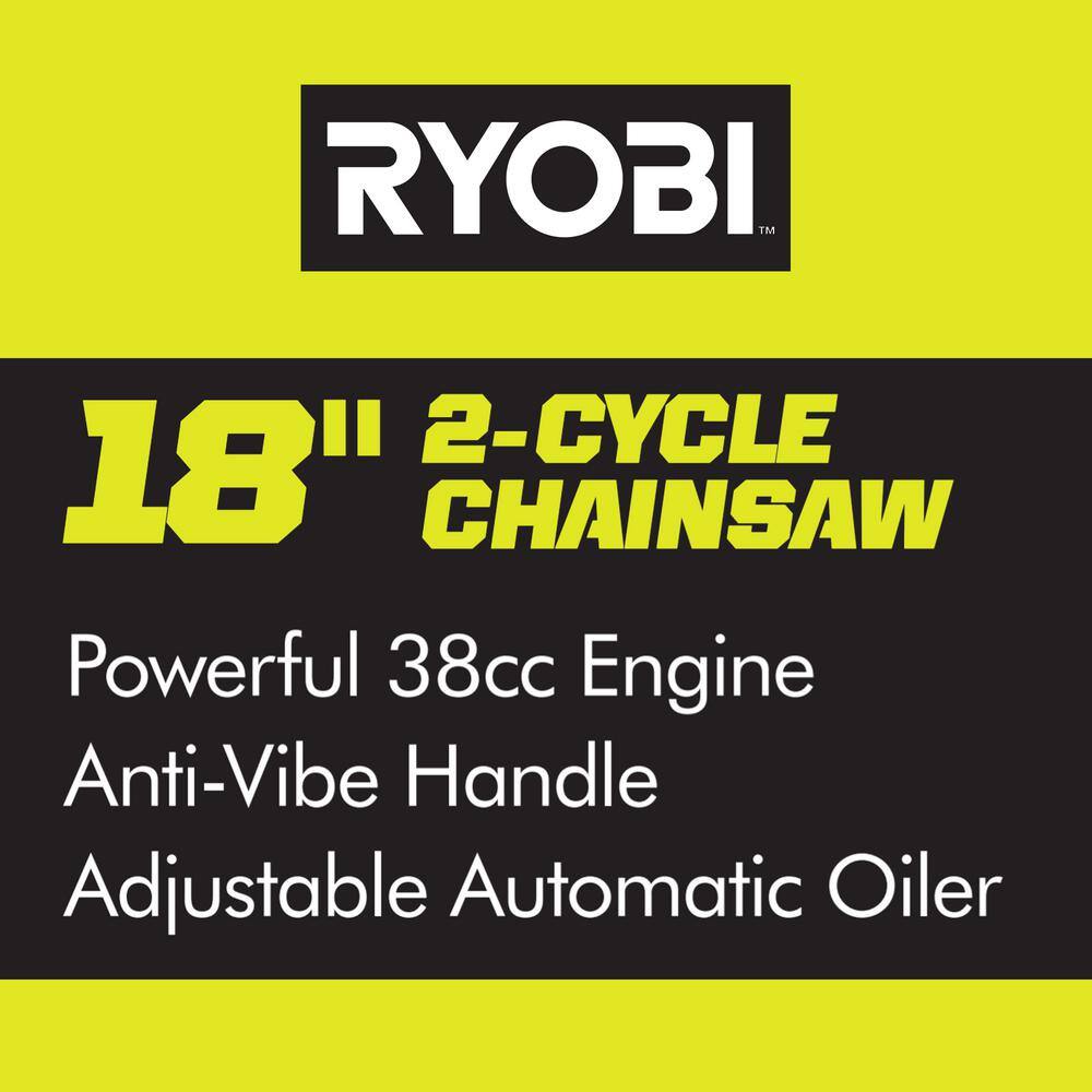 RYOBI 18 in. 38cc 2-Cycle Gas Chainsaw with Heavy Duty Case RY3818