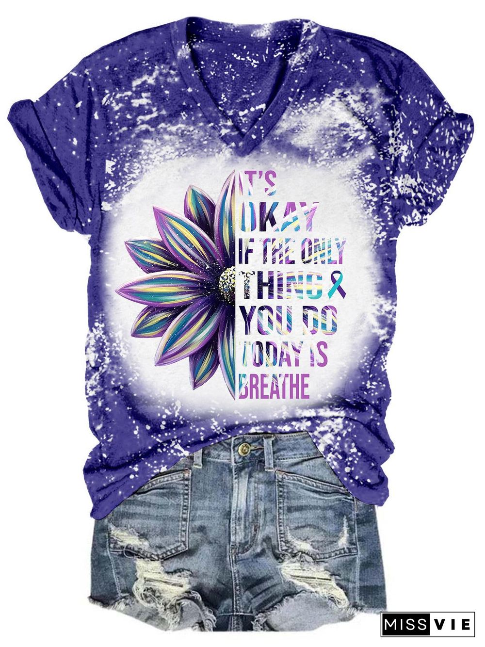 It's Okay Sunflower Tie Dye V Neck T-Shirt