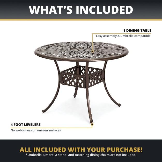 Kinger Home 41 inch Patio Dining Table Round Outdoor Dining Table Cast Aluminum Patio Furniture Table Bronze