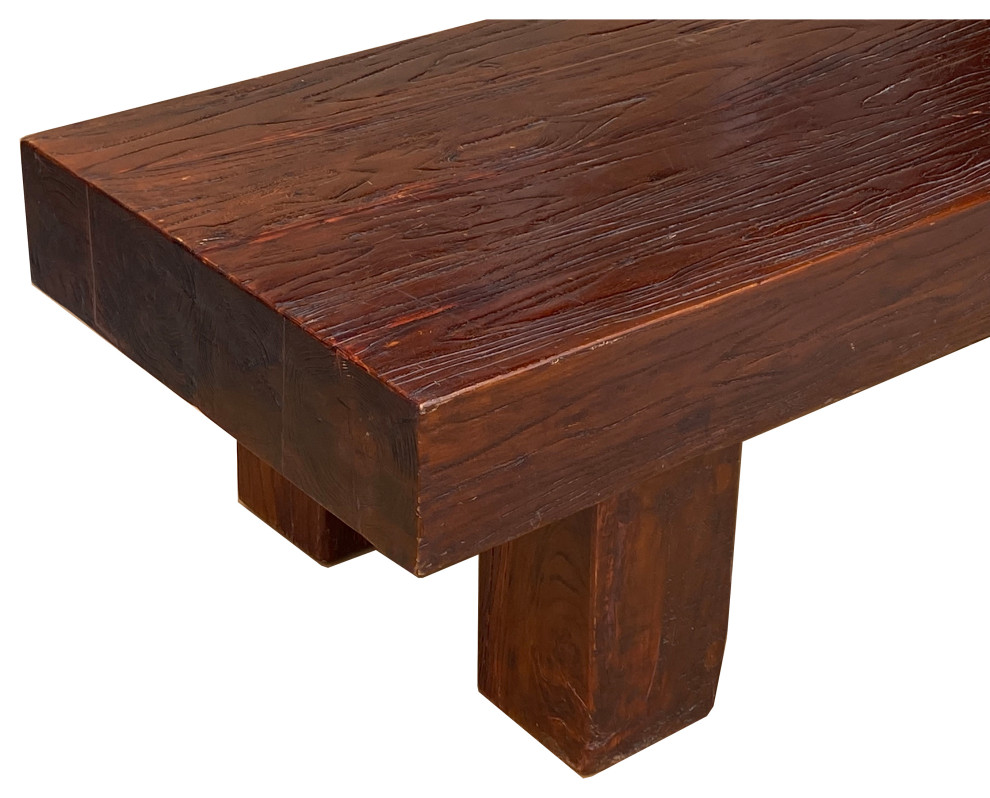 Brown Rectangular Bold Thick Wood Rough Grain Coffee Table Bench Hcs7282   Rustic   Coffee Tables   by Golden Lotus Antiques  Houzz