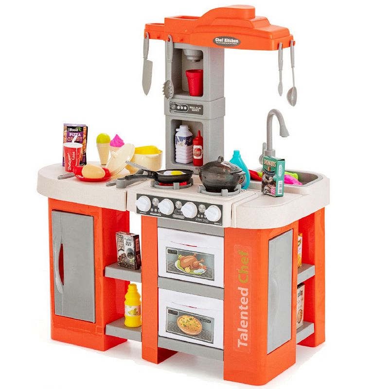 67 Pieces Play Kitchen Set for Kids with Food and Realistic Lights and Sounds