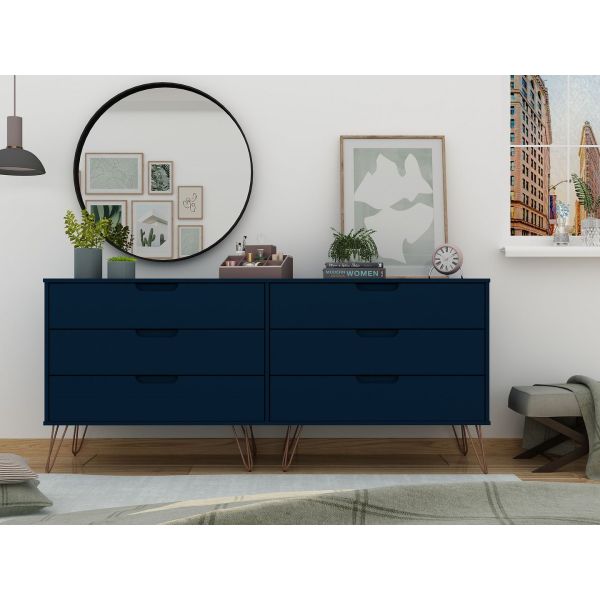 Rockefeller 6-Drawer Double Low Dresser in Tatiana Midnight Blue