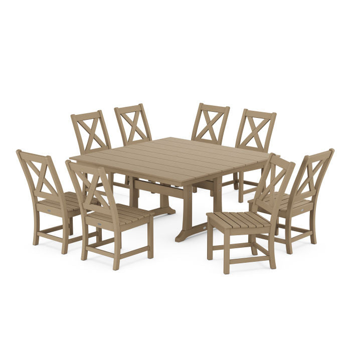 Polywood Braxton Side Chair 9-Piece Farmhouse Dining Set in Vintage Finish PWS1286-1-V