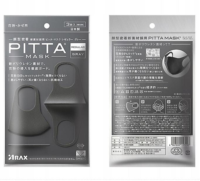 Japan Pitta Mask For Dust And Pollen 3 Pieces， Dark Gray