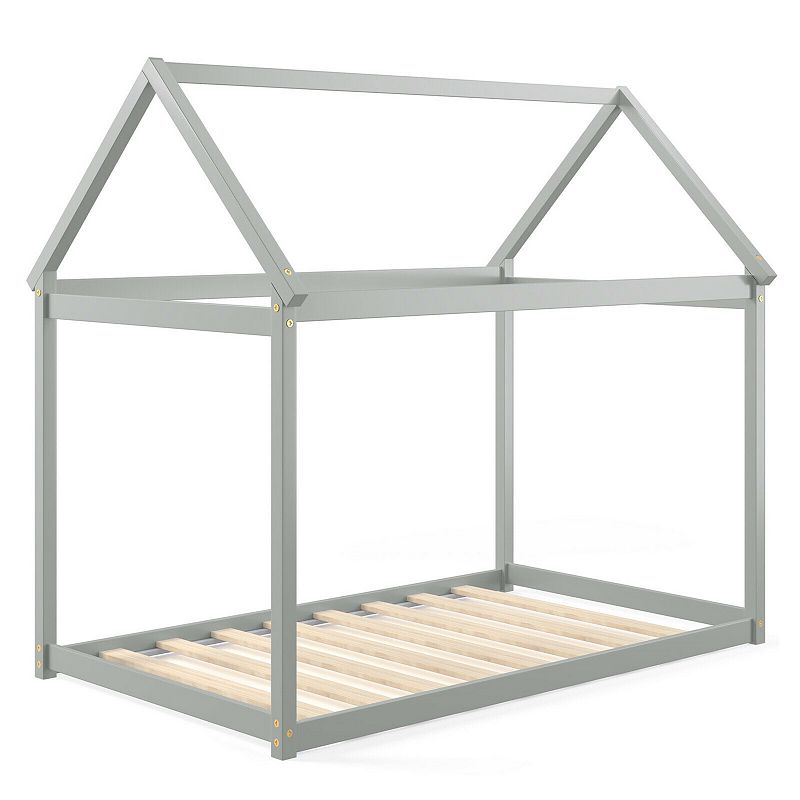 Stable Kids Platform Floor Bed with Roof ang Heavy-Duty Slats