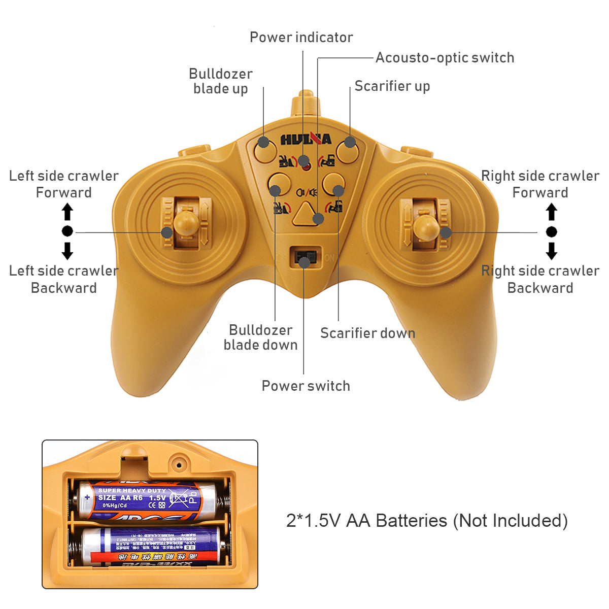 Fisca 1/16 Remote Control Bulldozer Toys for Kids， Children RC Dozer Front Loader Tractor Construction Vehicles