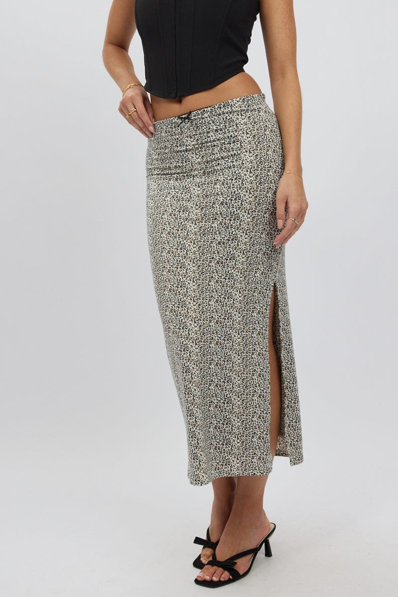 Brown Animal Print Midaxi Skirt High Rise Supersoft Picot Trim Lined