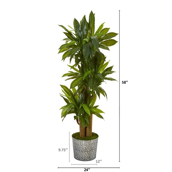 58 Corn Stalk Dracaena Artificial Plant in Black Embossed Tin Planter (Real Touch)