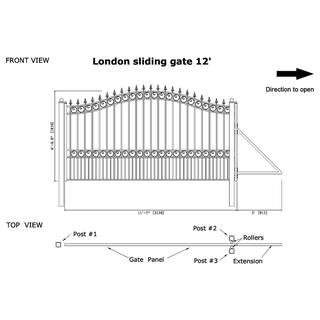 ALEKO London Style 12 ft. x 6 ft. Black Steel Single Slide Driveway Fence Gate DG12LONSSL-HD